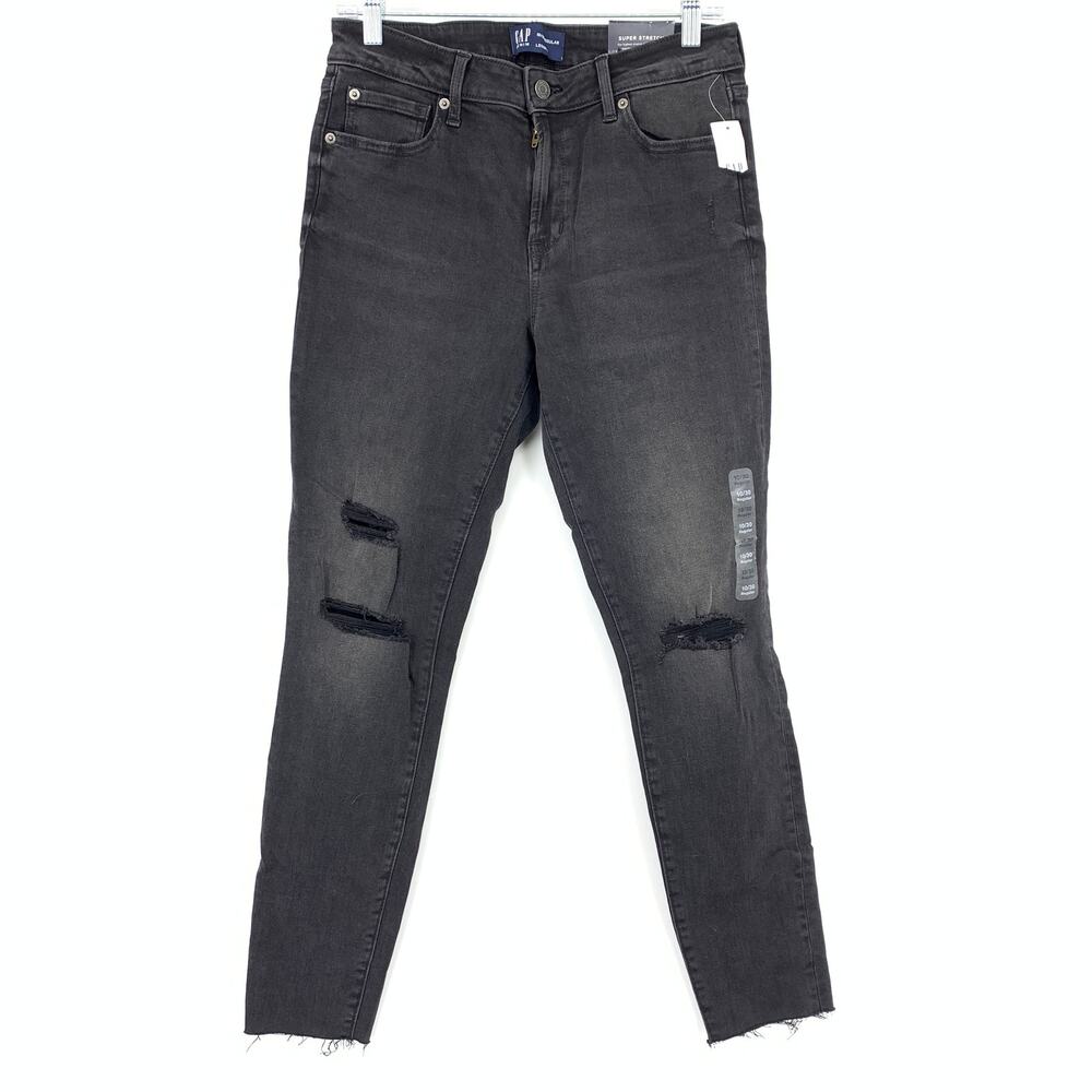 Gap Legging Jean Womens Size 30/10 Mid Rise Raw Hem Distressed Black Wash NEW